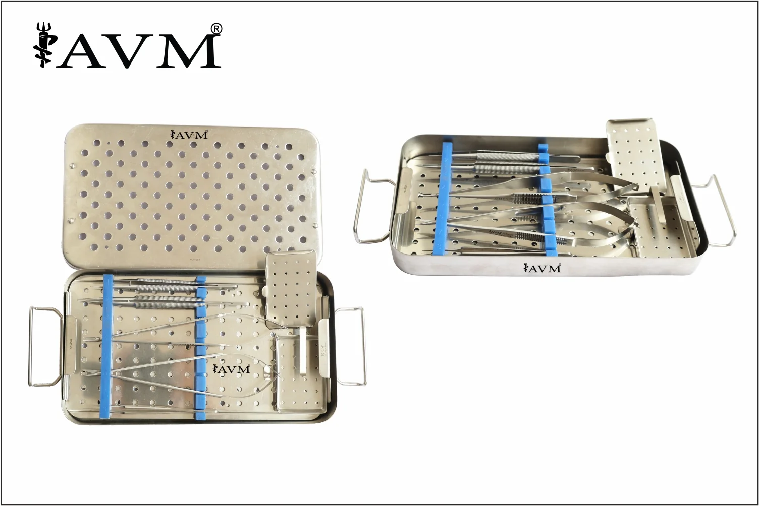 Surgical tray laid with instruments